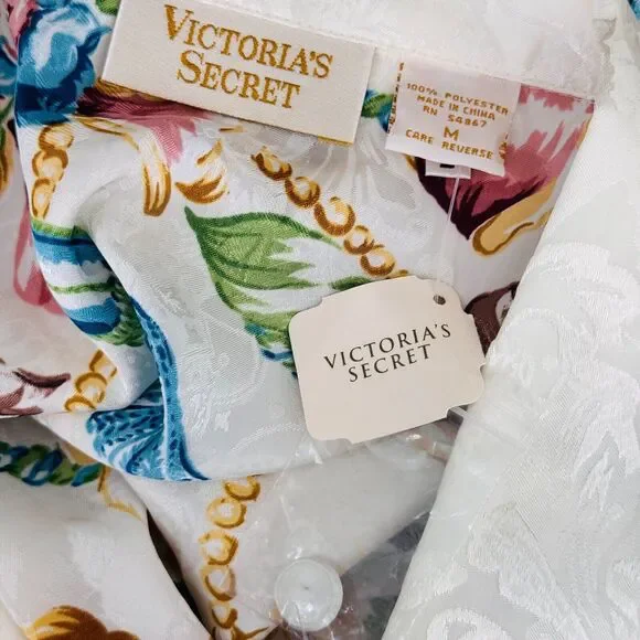 Vintage Victorias Secret Top Womens Medium Floral Bow Print 80s 90s Gold Label - Picture 6 of 9